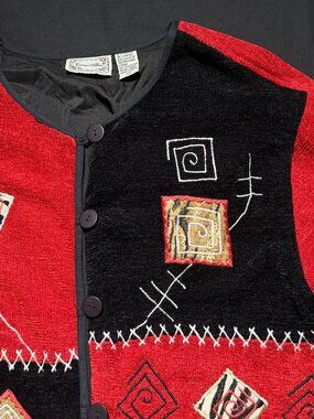 Carrie Allen Womens Sweater Large Black/Red Patchwork Graphic